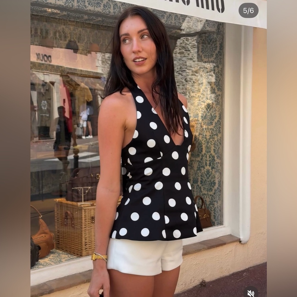 Zara Black and White Polka Dot Halter Top